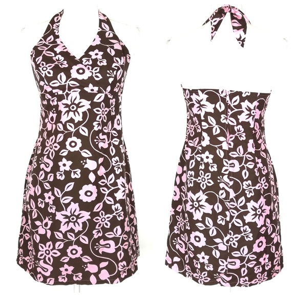 Dresses & Skirts - * halter sleeveless summer dress pink brown floral